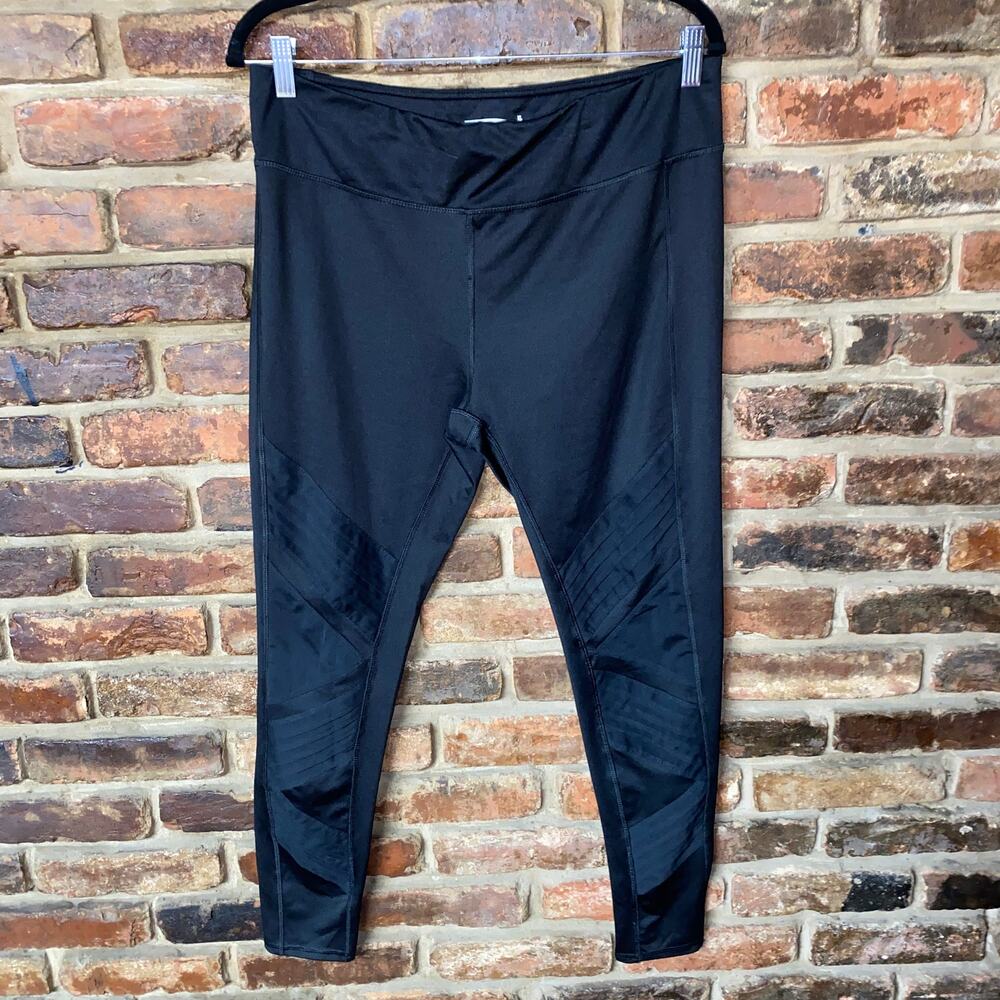 MTA Sport Black Pleated Strappy Athletic Leggings Women's Size XL